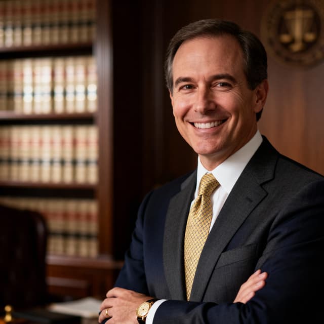 Professional lawyer headshot in business attire with confident expression