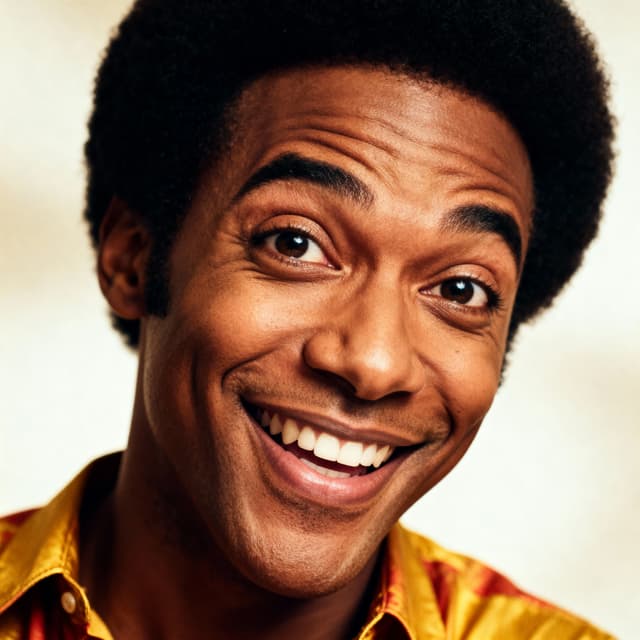 Comedian headshot with engaging smile and expressive features