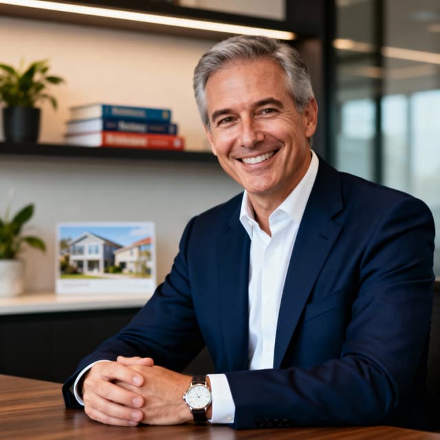 Real estate agent headshot with professional, approachable demeanor