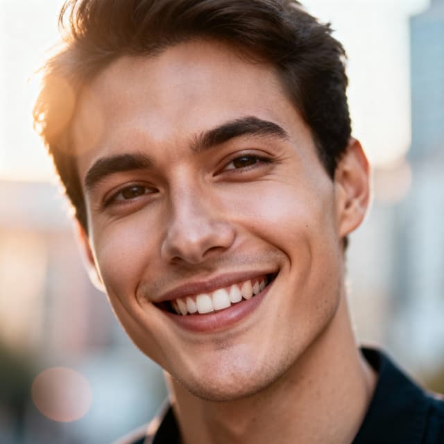 Attractive dating headshot with genuine, approachable smile