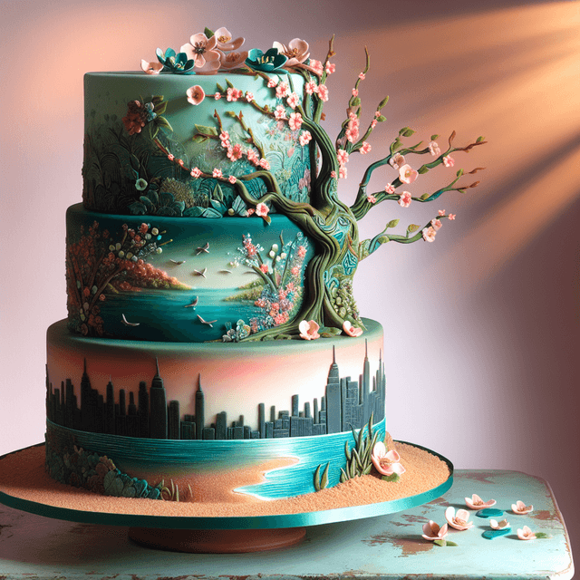 Elegant three-tier wedding cake with white fondant and delicate sugar flowers